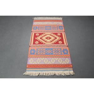 พรมวินเทจขนาดเล็ก 2.6x4.6 ฟุต พรมตุรกี สีแดงน้ำเงิน ลายต้นไม้และพืช พรมขนสัตว์ - Product Image 5