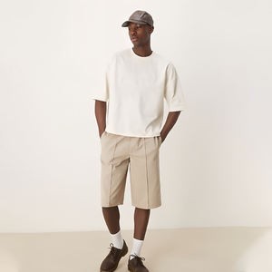 Manufacturer Custom Heavyweight 250g 100% Cotton Mens Oversized <b>Tshirt</b> Drop Shoulder Blank Boxy Cropped Solid New Style Men's - Product Image 3