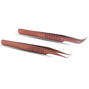 Pince à épiler semi-courbée avec logo personnalisé, pointe en fibre, marque privée, acier inoxydable, pince à épiler pour extensions de cils - Product Image 3