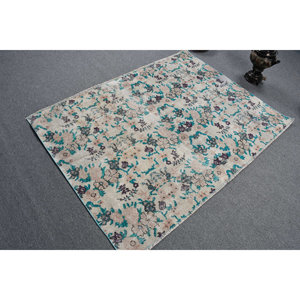 Classique Beige bleu 5.4 X 4ft fait à la main tapis turc laine Polyester Patchwork Rectangle Design pour salon chambre pour adolescents - Product Image 4