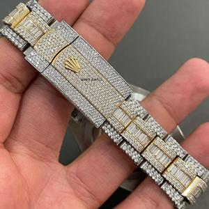 Reloj de Lujo de Dos Tonos con Moissanita, Estilo Hip Hop, Totalmente Cubierto de Diamantes, Reloj de Acero Inoxidable con Fecha - Product Image 2