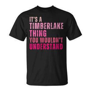 T-shirt Timberlake Thing con testo nero e rosa, maglietta promozionale unisex - Product Image 1
