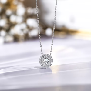 Women's White Gold Diamond <b>Necklace</b> Round Brilliant Cut Halo GIA Certified Engagement Jewelry Classic Style - Product Image 2