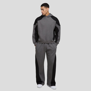 ชุดวอร์ม2สีสำหรับผู้ชายกางเกงผ้าฝ้าย100% มีฮู้ดแบบสวมหัวมีซิปโลโก้ตามสั่ง - Product Image 4