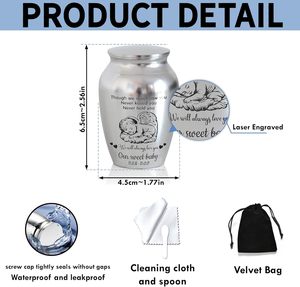Personalized Baby <b>Mini</b> Urn Stainless Steel Decorative Keepsake Urn Engraved Memorial Urn for Loss of Child Custom Size Silver - Product Image 2