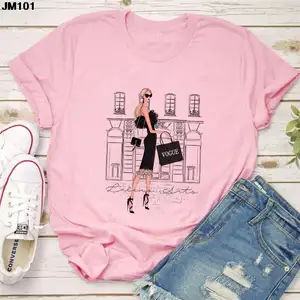 Nieuwe Trend Barbie Roze Ronde Hals Met Korte Mouwen Bedrukt Dames T-Shirt 100% Katoenen Gewone Zomerkleding Vrijetijdskleding