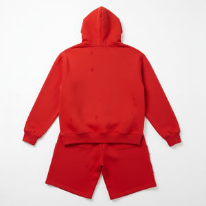 Custom Mens Red Acid Wash Pullover Hoodie Shorts Tracksuit <b>Set</b> Y2K Streetwear Heavyweight OEM Private Label B2B Manufacturer - Product Image 2