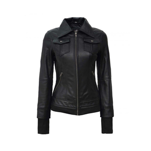 Design personnalisé femmes hiver moto vestes nouvelle mode printemps automne thermique agneau vestes en cuir véritable Denim velours côtelé - Product Image 1