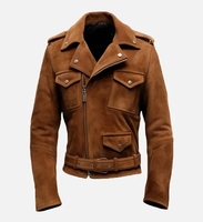 Veste en cuir marron élégante pour homme, toutes tailles, avec logo personnalisé et fermeture éclair, marque privée