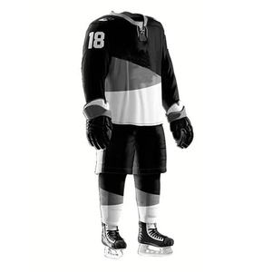 Ropa de equipo personalizada, suministro de fábrica, calidad superior, sublimación, uniformes de hockey sobre hielo, uniforme de hockey sobre hielo en blanco y negro - Product Image 3
