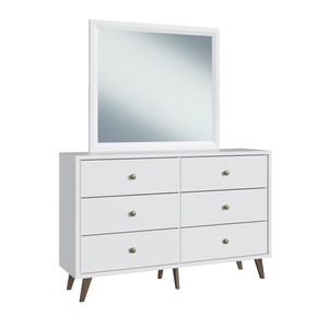 Commode 6 tiroirs style moderne Decibel avec miroir, meuble de chambre en bois aggloméré blanc, design brésilien haut de gamme - Product Image 1
