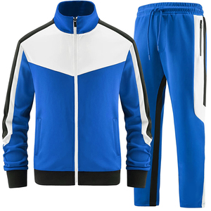 Ensemble de survêtement de jogging CAUSTOM en coton molletonné avec fermeture éclair, sweat-shirt à capuche et pantalon de jogging, contraste de couleurs et uni, unisexe pour hommes et femmes - Product Image 1