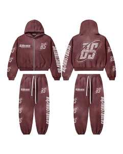 Streetwear Y2k estilo Oversized Drop Shoulder Hoodie y Straight Baggy Jogger 2 piezas Vintage Washed Chándal Set - Product Image 2