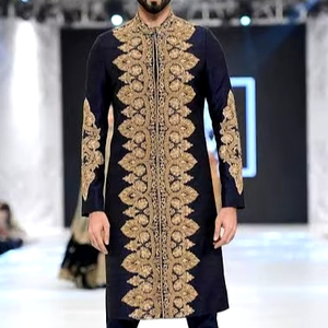 Elegant-Golden-Zari Embroidery Groom Sherwani <b>Pant</b> Embellished Crystal Glass Beads Dabka Work Plus Size Breathable for Wedding - Product Image 1