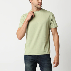 T-shirt à manches courtes vert clair pour homme, col rond, coupe classique, style décontracté, tricoté, respirant, tissu jersey 100% coton - Product Image 1