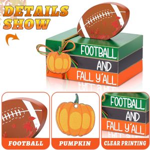4 pièces Fall Football Wood Book Decor Thanksgiving Farmhouse Tiered Tray Autumn Faux Decorative Book Stacks Wooden Football - Product Image 4