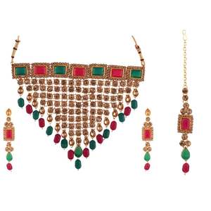 Indian Jewelry Floral Choker <b>Necklace</b> Maang Tikka Earrings Bollywood Wedding <b>Crystal</b> <b>Necklace</b> Earrings Head Chain Set - Product Image 1