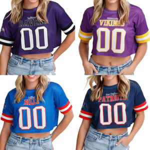 Camisetas de equipo de fútbol americano recortadas de malla personalizadas, camisetas cortas sublimadas deportivas, ropa de calle, camiseta de fútbol Retro americana - Product Image 1
