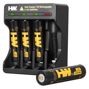 Hw 4 khe cắm 1.5V <span class=keywords><strong>AAA</strong></span> có thể sạc lại pin Lithium Ion pin 1200mwh <span class=keywords><strong>AAA</strong></span> tái sử dụng pin 1000 chu kỳ với bộ sạc - Product Image 1