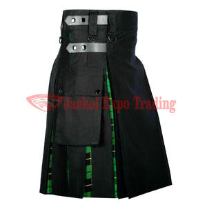 Kilt utilitaire hybride moderne fait à la main en coton noir écossais avec plaque de tartan Wallace de chasse Taille basson - Product Image 4