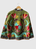 Veste en coton brodée de fleurs, col montant, manches chauve-souris, grande taille, vêtements de printemps pour femmes