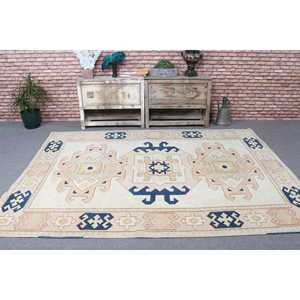 Alfombra Turca Vintage Grande de 6.1x8.2 pies, Alfombra Persa Azul Beige - Product Image 2