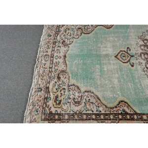 Tapis Vintage Turc 5.6 X 8.8ft Vert Beige Laine Latex Support 9x12 Rectangle Tabriz Abstrait Patchwork pour Entrée Couloir - Product Image 4