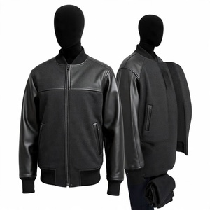 แจ็กเก็ตหนังสำหรับผู้ชายเสื้อเบสบอลขนแกะสไตล์เท่สำหรับฤดูหนาว - Product Image 3
