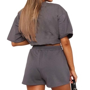 Ensemble short 2 pièces décontracté pour femme, été, couleur unie, en tissu polaire Spandex/Polyester, style urbain, anti-boulochage, imperméable - Product Image 6