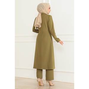 Conjunto de 2 Piezas con Cierre, Color Caqui MSW19219-4, Estilo Casual, Talla XS/XS, Top Largo por Encima de la Rodilla y Pantalones Cortos Midi con Detalle de Botones - Product Image 4