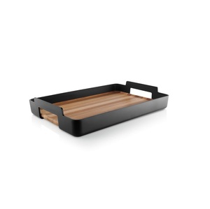 Bandeja de servicio personalizable de madera de bambú y metal de hierro, diseño de doble oreja para Hotel y comedor en casa, comida, té/café, uso en la cocina - Product Image 3