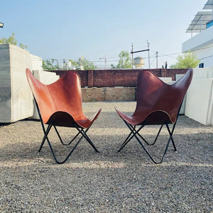 Set of 2 Foldable Butterfly Accent Leather <b>Chair</b> Rustic Style Leisure <b>Chair</b> <b>for</b> Bedroom and Outdoor <b>for</b> Housewarming Gift - Product Image 1