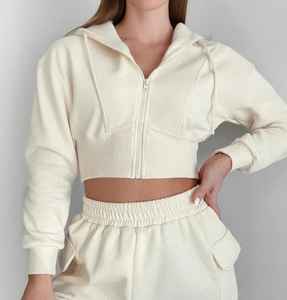 Best Selling <b>Women</b> Crop <b>Top</b> Hoodies with Front Custom Logo Printing Eco-Friendly Breathable Casual Streetwear Drop Shoulder - Product Image 1