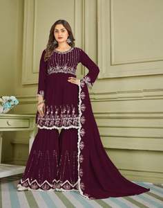 Collection de vêtements de fête pour femmes costume Salwar en fausse Georgette avec broderie et miroir fonctionne au taux le plus bas à vendre - Product Image 3