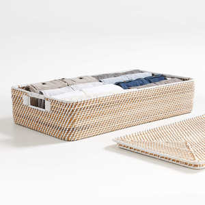 กล่องหวายสีขาวสไตล์คลาสสิกใต้เตียงพร้อมฝาปิดและมือจับกล่องสี่เหลี่ยมสำหรับบ้านโรงแรม-หัตถกรรม tienphong - Product Image 1