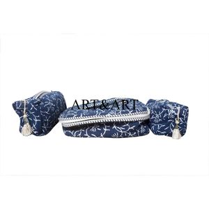 Vanity Set Cotton 3-Piece Zipper Closure Eco-Friendly Lightweight Cosmetic Bags Glamorous Travel Pouch Set for Beauty Lovers - Product Image 4
