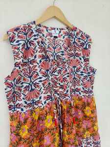 ชุดเดรสอินเดียแบบไม่มีแขน พิมพ์ลายด้วยมือ ผ้าฝ้ายทรงสเก็ตเตอร์ ใส่สบาย น้ำหนักเบา สำหรับผู้หญิง - Product Image 3