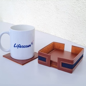 Posavasos de cuero-Juego de posavasos marrón cuadrado de cuero genuino Premium hecho a mano - Product Image 3