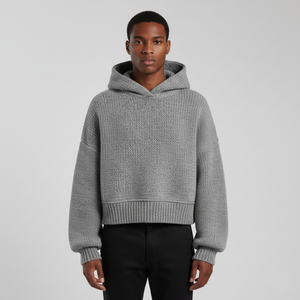 Sudadera con Capucha Extra Corta de Felpa Gruesa Personalizada, 360 g/m², 100 % Algodón, Color Gris Jaspeado, Estilo Urbano para Hombre, Corte Regular, Tejido de Punto - Product Image 4