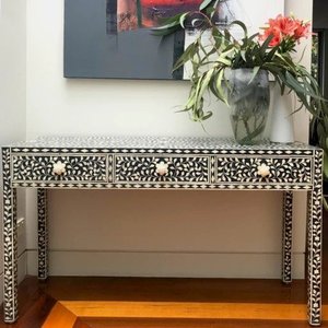 Luxury Handcrafted Bone Inlay Console <b>Table</b> for Sophisticated Home Decor Statement Piece by Tradebyd - Product Image 1