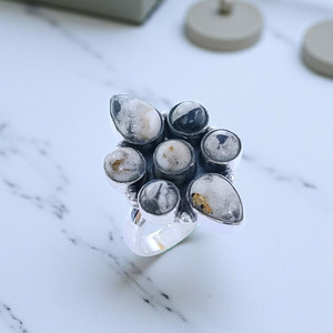 Prix de gros Bijoux Pierre précieuse en jaspe de buffle naturel Anneaux en argent 925 - Product Image 2