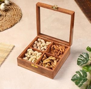 Caja de Madera Artesanal para Frutos Secos con Contenedor Multiusos para Especias, Caja de Regalo Decorativa para Cocina y Comedor - Product Image 4