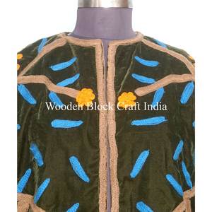 Suzani <b>Velvet</b> Embroidery Autumn Winter Button <b>velvet</b> Quilted Eco-Friendly 100% Cotton <b>Jacket</b> Wholesale Price Coat Long Sleeves - Product Image 3