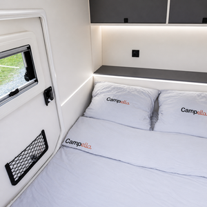 Mini Caravana Campella para 2 Personas, Remolque de Viaje de Aluminio Amarillo, RV Ligero y Moderno para Acampar con Caja de Almacenamiento - Product Image 6