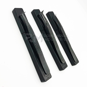 Pince à cils en acier inoxydable noir durable RMI avec emballage de Tube outils d'extension de cils en acier inoxydable de marque privée - Product Image 1