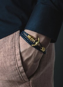 Navy Blue Leather Anchor Bracelet, <b>Mens</b> Bracelet, Leather Bracelet, Bracelet Homme - Product Image 2