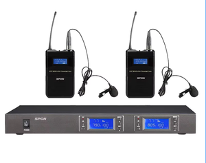 Lavalier <span class=keywords><strong>Microphone</strong></span> hệ thống UHF kép Lavalier ve áo mic vlog Micro không dây Kit phòng hội nghị phòng họp khuếch đại âm thanh - Product Image 1