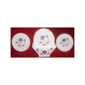 Meilleur ensemble de sous-verres incrustés de marbre blanc pur artisanal avec des matériaux de première classe Beau travail d'incrustation fait à la main pour remercier donner un cadeau - Product Image 1