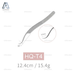 Pinzas de pestañas plateadas resistentes al calor de acero inoxidable con estuche de cuero para extensión de pestañas postizas - Product Image 2