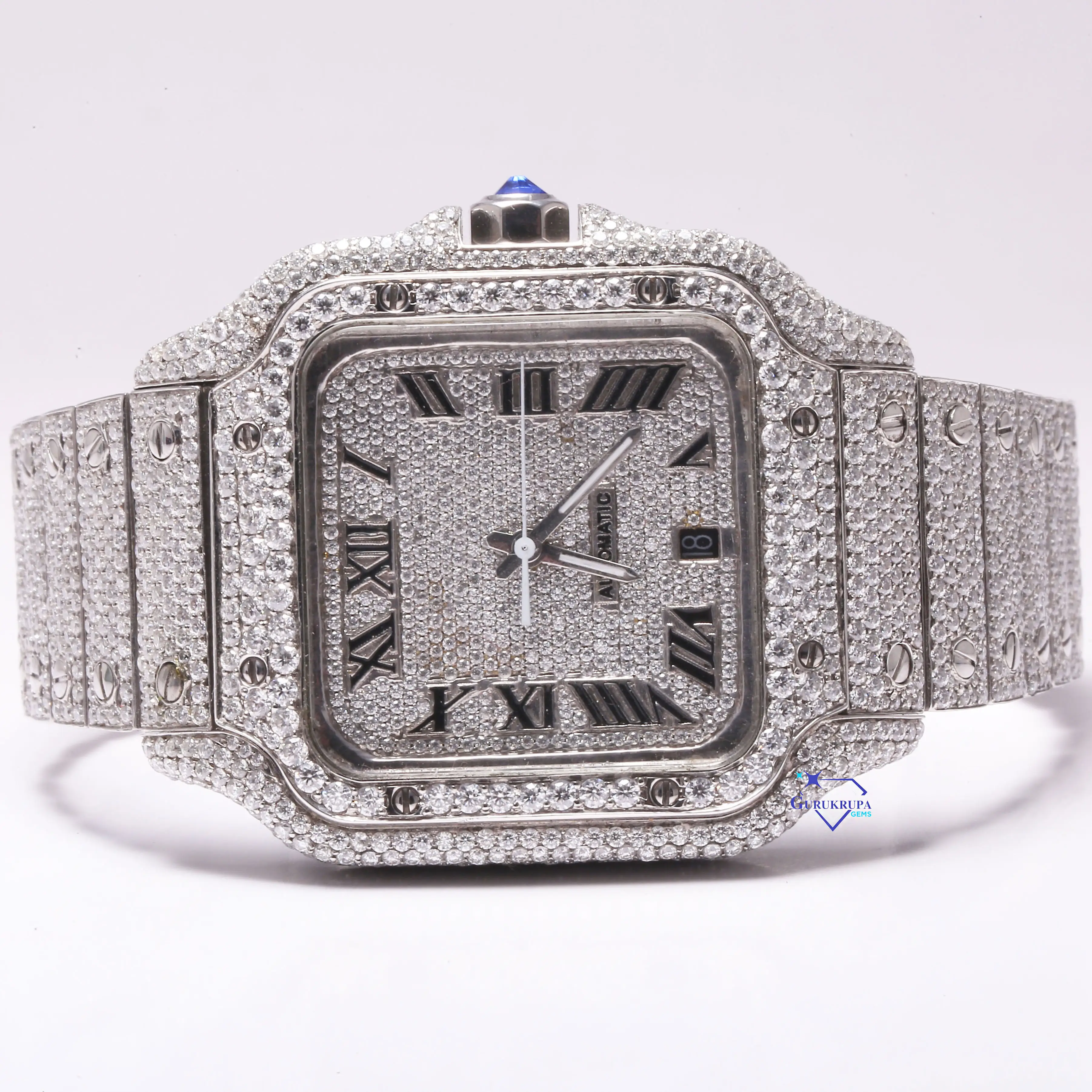 Recién llegado, último reloj de pulsera de diamante moissanite original con diseño de lujo de acero inoxidable, joyería de moda para hombre